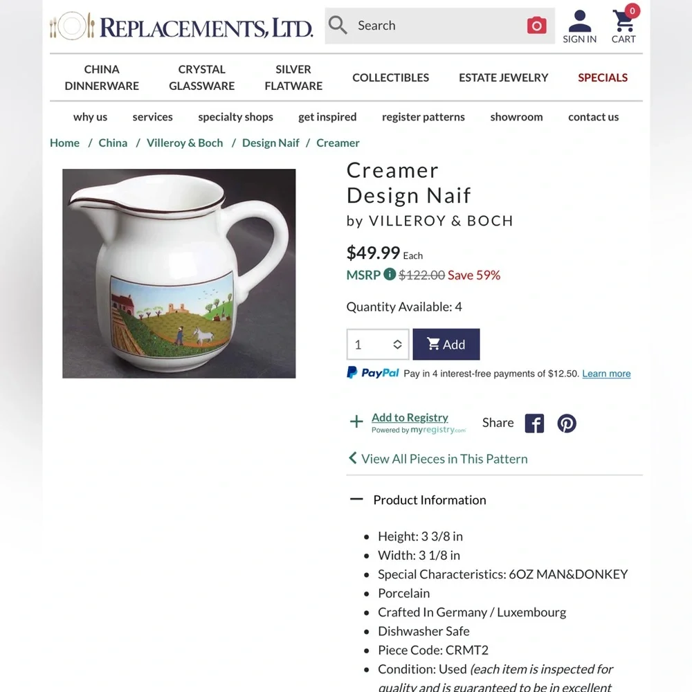 Villeroy & Boch Creamer NAIF DESIGN Folk Art Luxembourg Germany